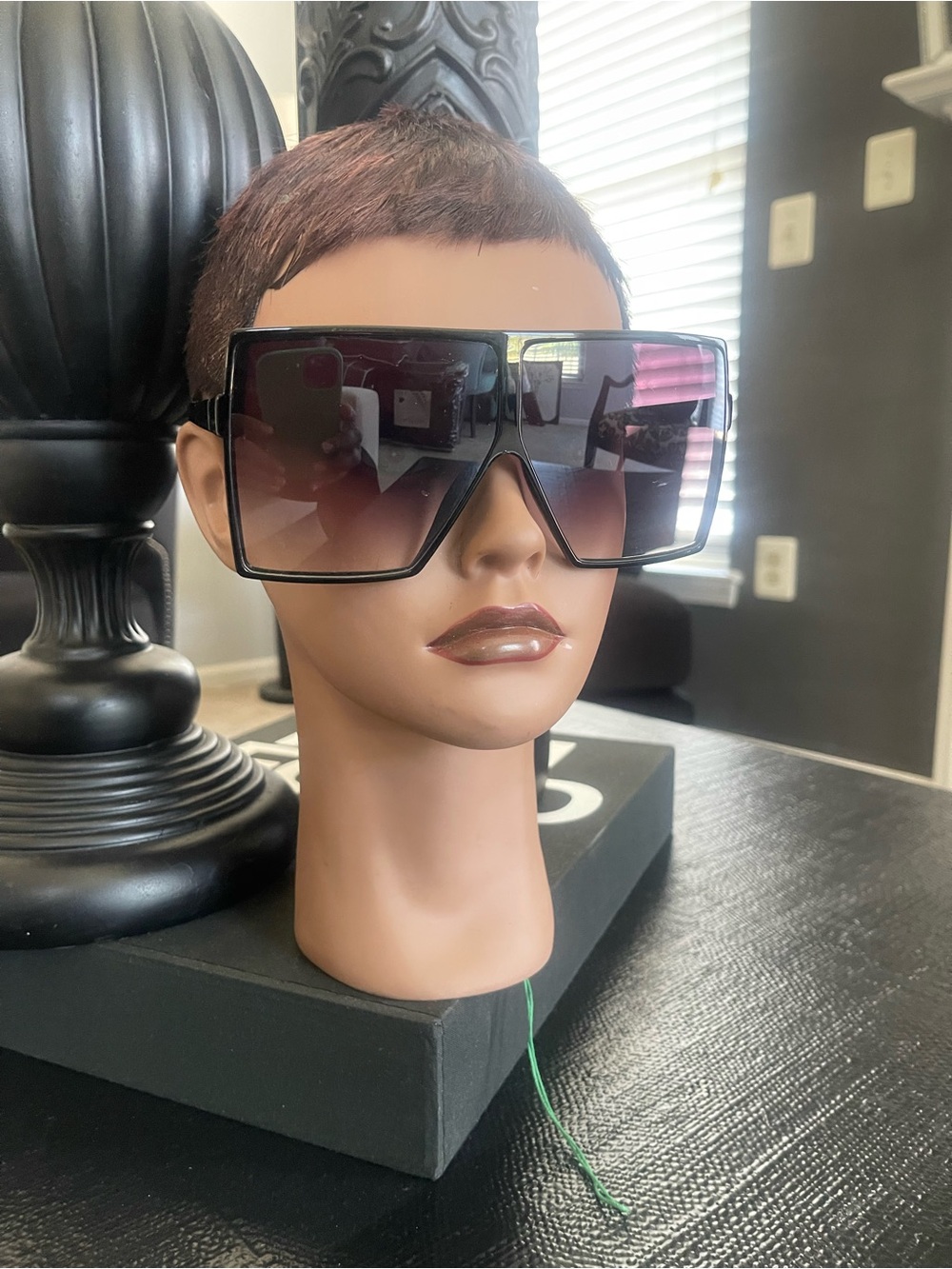 Oversized Shield Sunglasses - Black Frame with Gradient Brown Lenses